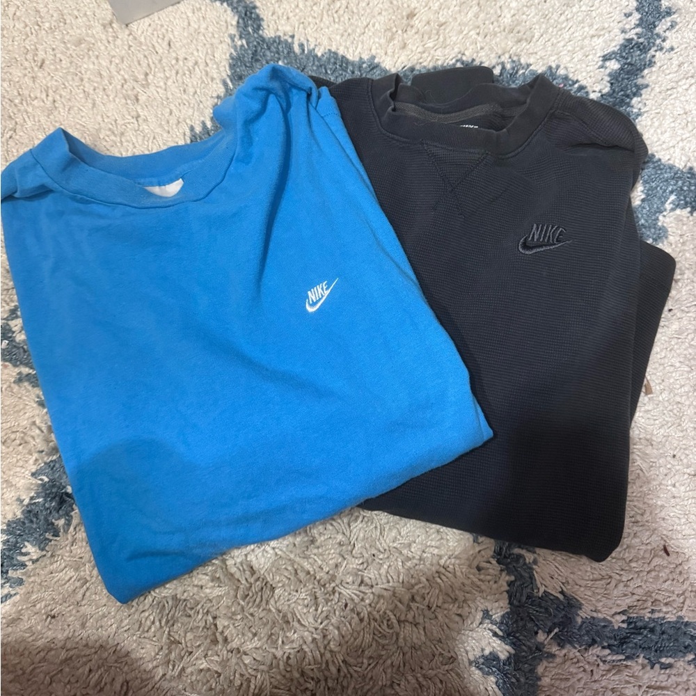Nike Mens Vintage Short-Sleeve Tee and Waffle Long Sleeve Set - Blue & Black
